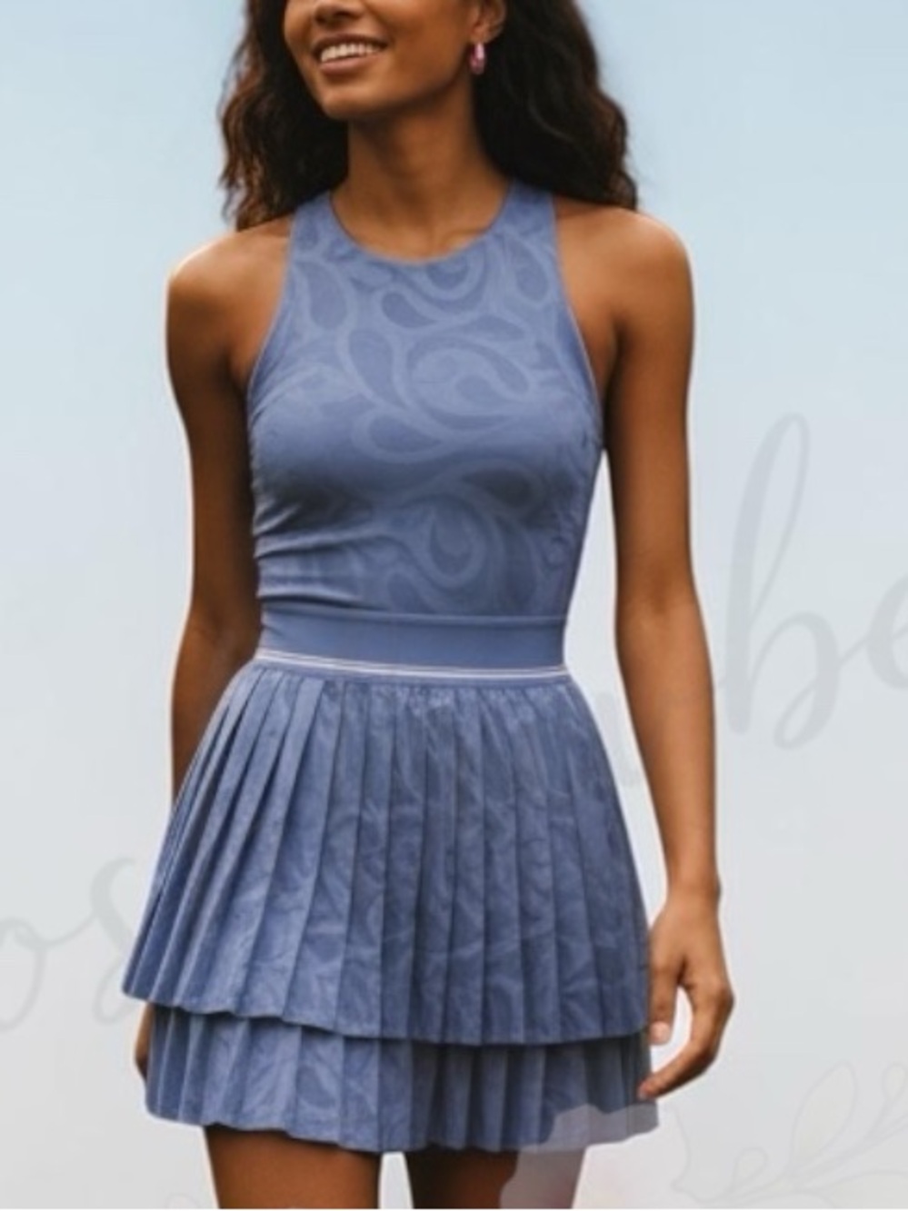 Lululemon Paisley Mesh Pleated Tennis Dress Prep Blue White NWT Small - Picture 4 of 7